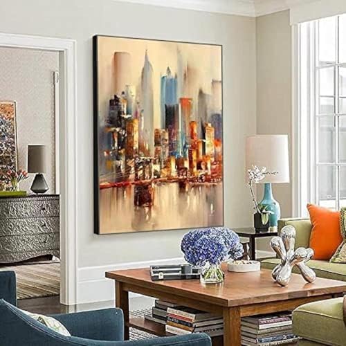 Volu Große Original Abstrakte Stadt Kunst Malerei New York Skyline Wand Poster Drucke Leinwand Kunst Malerei Bild Für Wohnzimmer Dekor Mit Rahmen, with Frame, 65x90cm(26x35in) von Generic