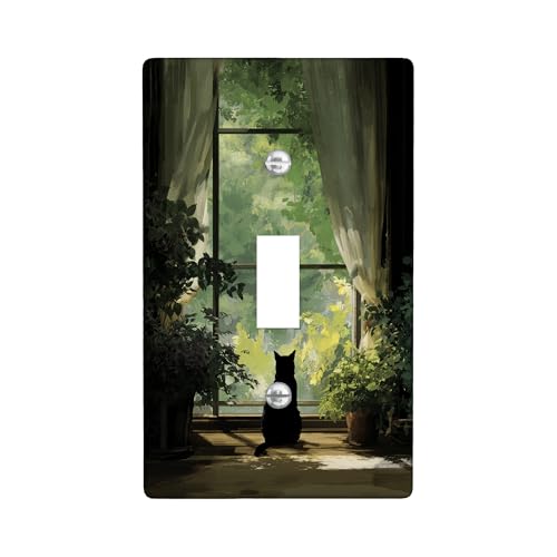 Von der Natur inspirierte Lichtschalter-Abdeckplatte, grüne Katzensilhouette für Heimdekoration, thermoplastische Wandplatten, Standardgröße, einzelner Kippschalter Von der Natur inspirierte Lichtschalter-Abdeckplatte, grüne Katzensilhouette für Heimdekoration, thermoplastische Wandplatten, Standardgröße, einzelner Kippschalter von Generic