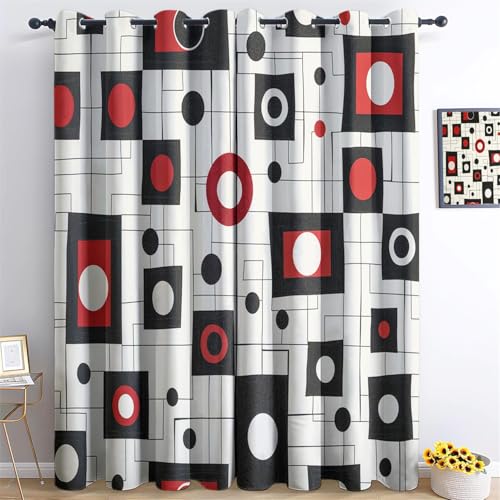 Vorhänge Abstrakter Einfacher Farbblock Motiv, Vorhang Blickdicht Verdunklungsvorhänge Thermovorhang mit Ösen, Schwarz Weiß Gardinen Wohnzimmer Schlafzimmer Fenster H166 x B75 cm (2er Pack) von Generic
