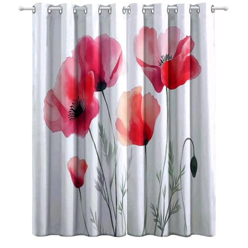 Vorhänge Aquarell Mohnblumen mit Ösen Blickdichte Gardinen Rot Blackout Curtain Thermovorhang für Kinder Teens, Weich Schlafzimmer Wohnzimmer Verdunklungsvorhänge 2er Set B 180 x H 140 cm Vorhänge Aquarell Mohnblumen mit Ösen Blickdichte Gardinen Rot Blackout Curtain Thermovorhang für Kinder Teens, Weich Schlafzimmer Wohnzimmer Verdunklungsvorhänge 2er Set B 180 x H 140 cm von Generic