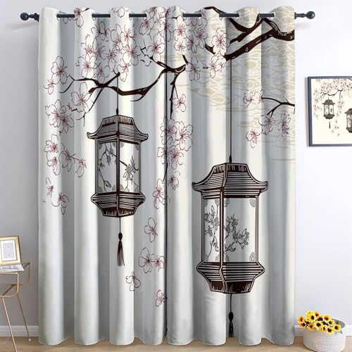 Vorhänge Blickdichte mit Ösen Gardinen 2er Pack Orientalisch Blumen Laternen Verdunkelungsvorhang Creme Braunes Thermovorhang Ösenvorhang Schiebevorhänge für Schlafzimmer Wohnzimmer H 200 x B 70 cm Vorhänge Blickdichte mit Ösen Gardinen 2er Pack Orientalisch Blumen Laternen Verdunkelungsvorhang Creme Braunes Thermovorhang Ösenvorhang Schiebevorhänge für Schlafzimmer Wohnzimmer H 200 x B 70 cm von Generic
