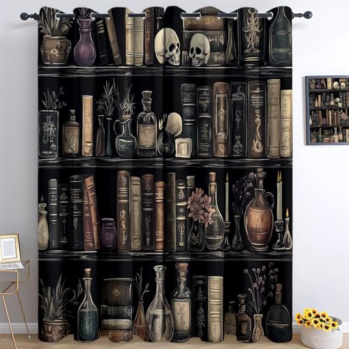 Vorhänge Blickdichte mit Ösen Gardinen 2er Set Retro-Fantasy-Bücherregal Totenkopf Verdunkelungsvorhang Braunes Thermovorhang Ösenvorhang Schiebevorhänge für Schlafzimmer Wohnzimmer B 140 x H 160 cm Vorhänge Blickdichte mit Ösen Gardinen 2er Set Retro-Fantasy-Bücherregal Totenkopf Verdunkelungsvorhang Braunes Thermovorhang Ösenvorhang Schiebevorhänge für Schlafzimmer Wohnzimmer B 140 x H 160 cm von Generic