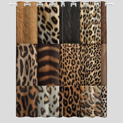 Vorhänge Blickdichte mit Ösen Tiermuster Fell Wildheit Schöne Elegante Verdunklungsvorhänge für Braun Schwarz Ösenvorhang Schiebevorhänge für SchlafzimmerH214 x B91.5 cm (2er Pack) von Generic