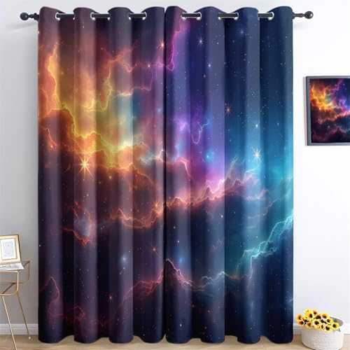 Vorhänge Bunt Muster - Schöner bunter Nebel Fenster Gardinen mit Ösen, Vorhang Blickdicht Verdunklungsvorhänge Thermovorhang für Wohnzimmer Schlafzimmer H140 x B55 cm (2er Pack) von Generic