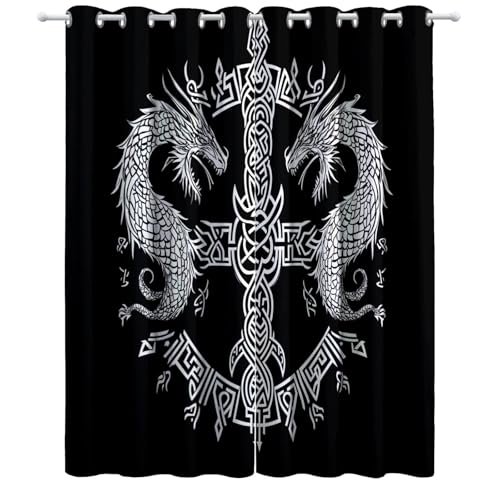 Vorhänge Einfacher Drache Wikinger mit Ösen Blickdichte Gardinen Schwarz Weiß Blackout Curtain Thermovorhang für Kinder Teens, Weich Schlafzimmer Wohnzimmer 2er Set B 234 x H 183 cm Vorhänge Einfacher Drache Wikinger mit Ösen Blickdichte Gardinen Schwarz Weiß Blackout Curtain Thermovorhang für Kinder Teens, Weich Schlafzimmer Wohnzimmer 2er Set B 234 x H 183 cm von Generic