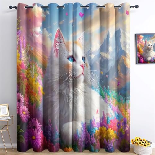 Vorhänge Fantasie Süße Katze Motiv, Vorhang Blickdicht Verdunklungsvorhänge Thermovorhang mit Ösen, Bunt Gardinen Wohnzimmer Schlafzimmer Fenster H260 x B140 cm (2er Pack) Vorhänge für Kinder Jungen Vorhänge Fantasie Süße Katze Motiv, Vorhang Blickdicht Verdunklungsvorhänge Thermovorhang mit Ösen, Bunt Gardinen Wohnzimmer Schlafzimmer Fenster H260 x B140 cm (2er Pack) Vorhänge für Kinder Jungen von Generic