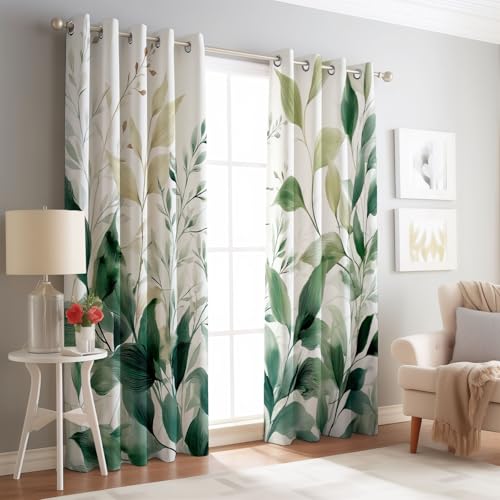 Vorhänge H260 x B140 cm (2er Pack), Verdunkelungsvorhang Hellgrün Vorhang Blickdicht Traum Aquarell Grüne Blätter Muster, Thermovorhang für Deko Wohnzimmer Schlafzimmer, Gardinen mit Ösen von Generic
