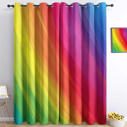 Vorhänge Regenbogenfarben - mit Ösen Farbverlauf-Regenbogentextur Schlafzimmer Deko Vorhang Blickdicht Verdunkelungsvorhänge H213 x B132 cm (2er Pack) Für Schlafzimmer Wohnzimmer Kinderzimmer von Generic