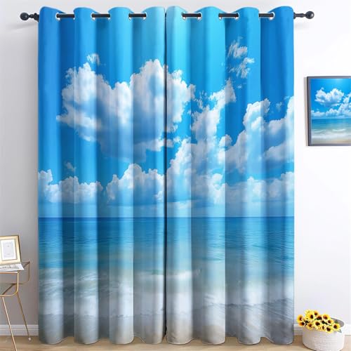 Vorhänge Sonne Strand Platz Motiv, Vorhang Blickdicht Verdunklungsvorhänge Thermovorhang mit Ösen, Blau Gardinen Wohnzimmer Schlafzimmer Fenster H183 x B117 cm (2er Pack) Vorhänge für Kinder Jungen Vorhänge Sonne Strand Platz Motiv, Vorhang Blickdicht Verdunklungsvorhänge Thermovorhang mit Ösen, Blau Gardinen Wohnzimmer Schlafzimmer Fenster H183 x B117 cm (2er Pack) Vorhänge für Kinder Jungen von Generic