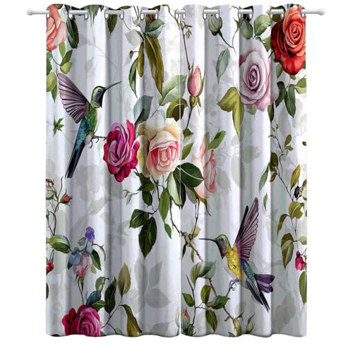 Vorhänge Vintage Blumen Kolibri Rose mit Ösen Blickdichte Gardinen Bunt Blackout Curtain Thermovorhang für Kinder Teens, Weich Schlafzimmer Wohnzimmer Verdunklungsvorhänge 2er Set B 180 x H 140 cm Vorhänge Vintage Blumen Kolibri Rose mit Ösen Blickdichte Gardinen Bunt Blackout Curtain Thermovorhang für Kinder Teens, Weich Schlafzimmer Wohnzimmer Verdunklungsvorhänge 2er Set B 180 x H 140 cm von Generic