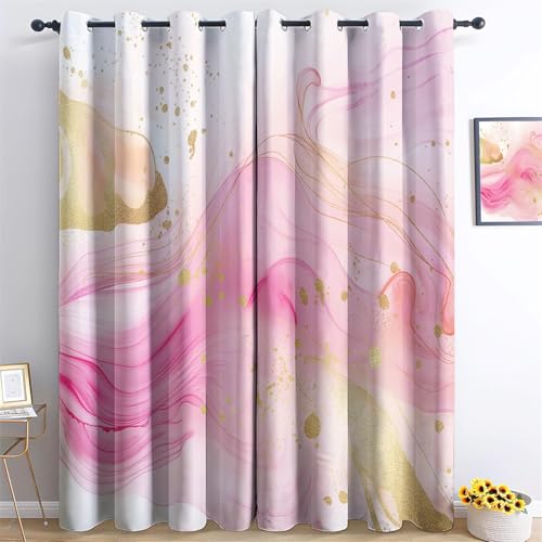 Vorhang Abstrakter Aquarell Marmor Linien Druck Verdunkelungsvorhänge mit Aufdruck Rosa Gardinen mit Ösen, Superweich Vorhang Blickdicht für Deko Wohnzimmer Schlafzimmer H215x B110 cm (2er Pack) von Generic