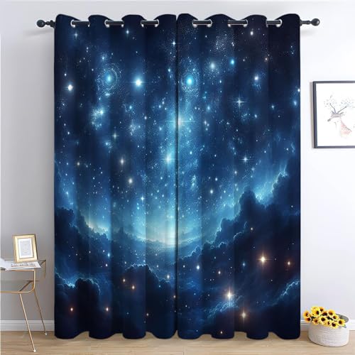 Vorhang Blauer Sternenhimmel B140 x H245cm Blickdicht Gardinen Thermovorhang mit Ösen, Modern Verdunklungsvorhang 2er Set für Wohnzimmer Schlafzimmer Kinderzimmer Büros Vorhang Blauer Sternenhimmel B140 x H245cm Blickdicht Gardinen Thermovorhang mit Ösen, Modern Verdunklungsvorhang 2er Set für Wohnzimmer Schlafzimmer Kinderzimmer Büros von Generic