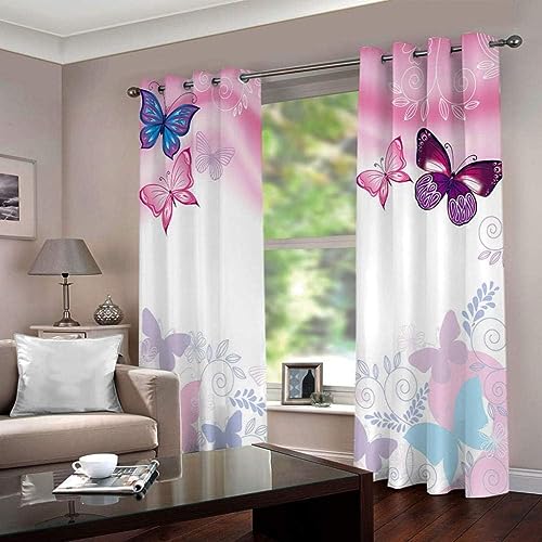 Vorhang Blickdicht 3D 2Er Set Curtain Blume Rosa Schmetterling 200cm lang 170cm Breite Gardine Lichtundurchlässig Fenstervorhang Wohnzimmer Schlafzimmer Vorhang Blickdicht 3D 2Er Set Curtain Blume Rosa Schmetterling 200cm lang 170cm Breite Gardine Lichtundurchlässig Fenstervorhang Wohnzimmer Schlafzimmer von Generic