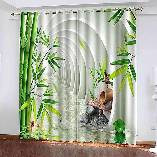 Vorhang Blickdicht 3D Kreativer Bambustreibsand Ösenschal - 2 Stücke Verdunklungsvorhänge Mit Ösen Schlafzimmer Wohnzimmer Schallschutz Vorhang Verd von Generic