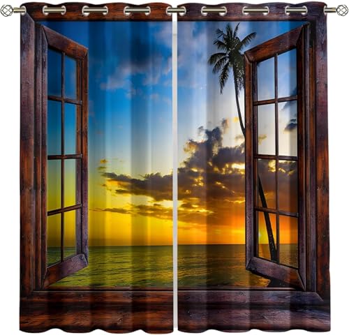 Vorhang Blickdicht 3D Strandlandschaft Muster Ösenschal - 2 Stücke Verdunklungsvorhänge Mit Ösen Schlafzimmer Wohnzimmer Schallschutz Vorhang Verdunkelung Gardinen, 300 (B) X 280 (H) cm 9426350867956 von Generic