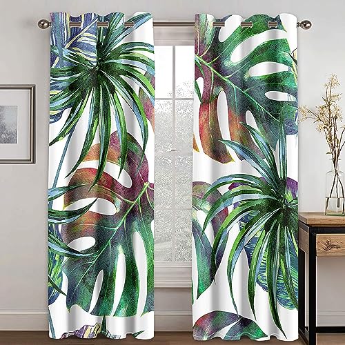 Vorhang Blickdicht Mit Ösen 3D Curtain Regenwaldvorhänge, Palmen Und Exotische Pflanzen 260cm lang 140cm Breite Verdunkelungsvorhang 2Er Set Gardine Polyester Für Schlafzimmer Wohnzimmer Dekoration von Generic