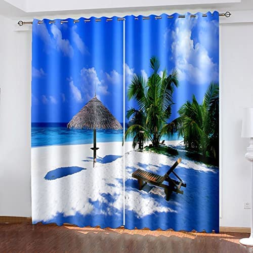 Vorhang Blickdicht Ösenschal Strandgebäudelandschaft Gardinen Kinderzimmer Wohnzimmer Schlafzimmer Wohnzimmer Thermovorhang Ösenvorhänge 2Er Set - 3D Digitaldruck 140 (B) X 160 (H) cm von Generic