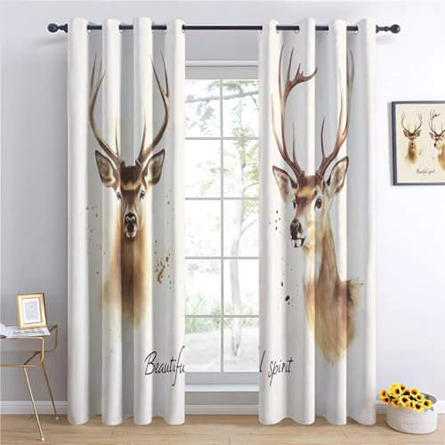 Vorhang Blickdicht Vorhänge mit Ösen Gardinen H 160 x B 70 cm (2er Pack) Deko Ösenvorhang Dekoschal Dekogardinen für Schlafzimmer Wohnzimmer Kinderzimmer Tierischer Eleganter Hirsch Braun von Generic