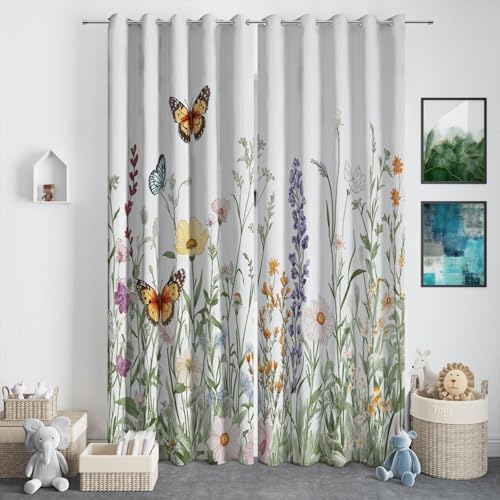 Vorhang Blickdicht Vorhänge mit Ösen Gardinen H 245 x B 150 cm (2er Pack) Deko Ösenvorhang Dekoschal Dekogardinen für Schlafzimmer Wohnzimmer Kinderzimmer Eleganter Floraler Schmetterling Bunt von Generic