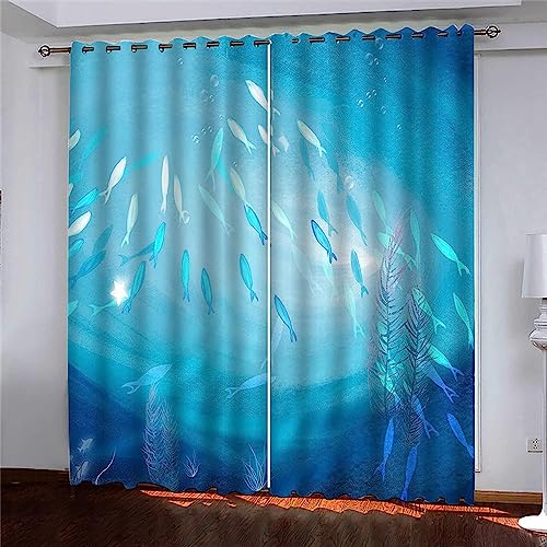 Vorhang Blickdicht Wohnzimmer - Gardinen Blickdicht 3D Blauer Cartoon-Fisch Vorhänge Thermo Schlafzimmer Dekoschals Gardine Blickdichter Ösenvorhang, 2Er Set 2 X 110 X 215 Cm - Kinder Vorhä -2D2I3W9V2 Vorhang Blickdicht Wohnzimmer - Gardinen Blickdicht 3D Blauer Cartoon-Fisch Vorhänge Thermo Schlafzimmer Dekoschals Gardine Blickdichter Ösenvorhang, 2Er Set 2 X 110 X 215 Cm - Kinder Vorhä -2D2I3W9V2 von Generic