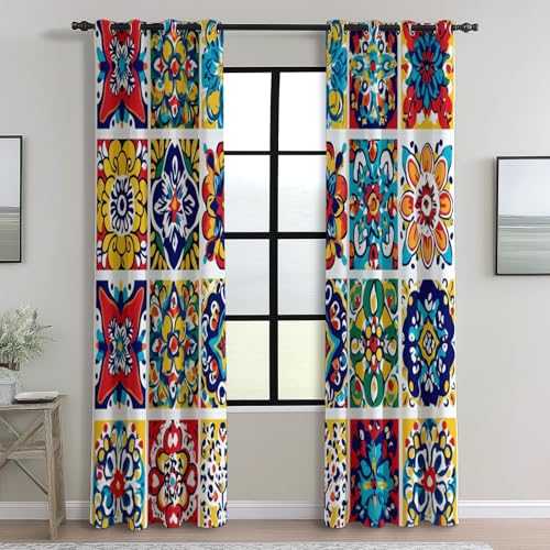 Vorhang Blickdicht mit Ösen Traditionell Mexikanische Blumen, Vorhang Thermo H 210 x B 110 cm (2er Pack) für Kinderzimmer Schlafzimmer, Vorhänge Bunt Kälteschutz Bedruckte von Generic