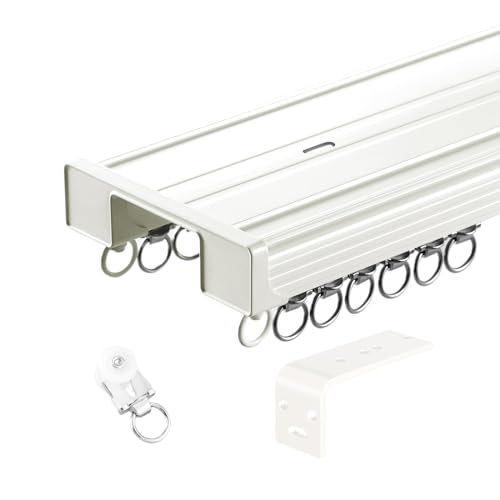 Vorhangschiene 2 Läufig Deckenmontage Verbunden Gardinenschiene Aus Aluminium Gardinenstange Für Zimmer Trennwand Etagenbett 120/250/350/480/500cm (Color : White, Size : 3.6m) von Generic