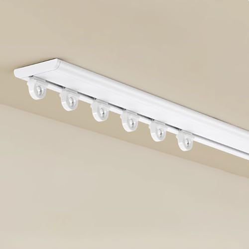 Vorhangschiene Deckenmontage 1 Läufig Deckenvorhangschiene Weiß Gardinen Schienensystem Decke Leise Gardinenschiene Deckenschiene Für Raumteiler Duschfenster Einfache Installation(White,3.4m/11.2ft) von Generic