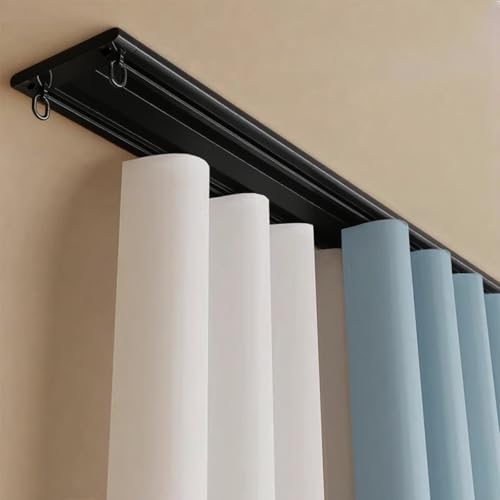 Vorhangschiene Deckenmontage 2 Läufige Gardinen Schienensystem Weiss Schwarz Doppelte Vorhangschiene Aus Aluminium Deckenvorhangschiene Mit Stummen Rollen Für Vorhänge Raumteiler(Black,4.8m/15.7ft) von Generic