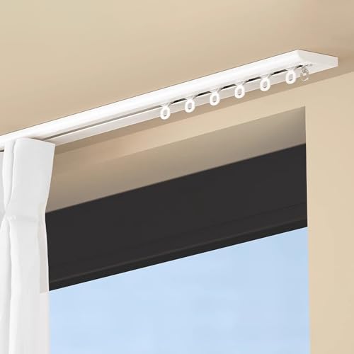 Vorhangschiene Deckenmontage Gardinen Schienensystem 1 Läufig Weiss Schwarz Deckenschiene Vorhang Aluminium Gardinenleisten Decke Oder Wand Montage Für Raumteiler Duschfenster(White,2.4m/7.9ft) von Generic