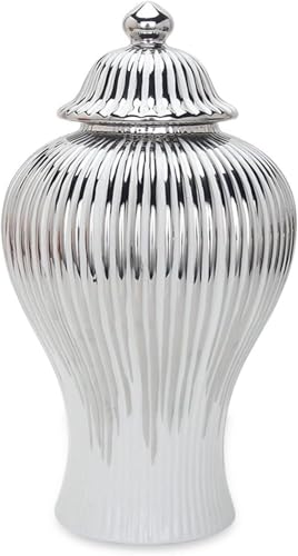 Vorratsglas, Keramik, Kosmetikbehälter, Schmuckglas, Kunst Dekorative Ingwerglas Vase Home Room Dekoration, Silver, H16.5 inch von Generic