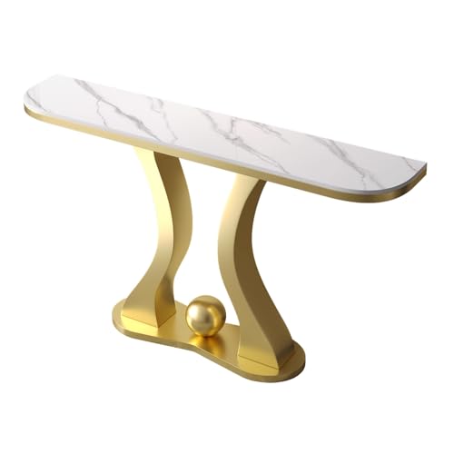 Vorzimmer Möbel Schwarz Modern Konsolentisch Schmal Weiß Gold Arbeitsplatte Aus Steinplatten Sockel aus Kohlenstoffstahl Geeignet für Flure und Eingangshallen(B,120 * 30 * 80cm) von Generic