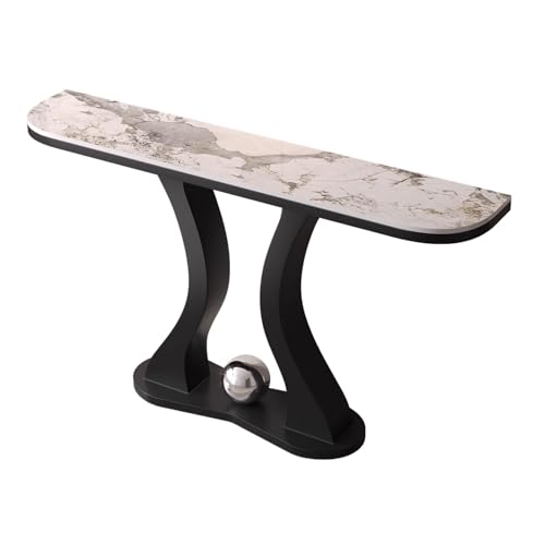 Vorzimmer Möbel Schwarz Modern Konsolentisch Schmal Weiß Gold Arbeitsplatte Aus Steinplatten Sockel aus Kohlenstoffstahl Geeignet für Flure und Eingangshallen(D,80 * 30 * 80cm) von Generic