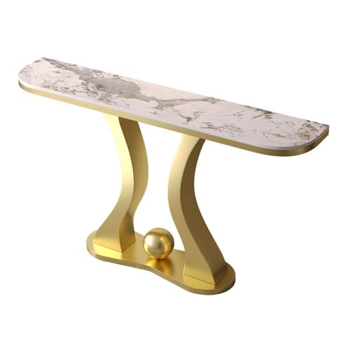 Vorzimmer Möbel Schwarz Modern Konsolentisch Schmal Weiß Gold Arbeitsplatte Aus Steinplatten Sockel aus Kohlenstoffstahl Geeignet für Flure und Eingangshallen(E,100 * 30 * 80cm) von Generic