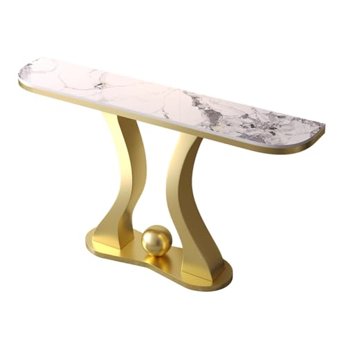 Vorzimmer Möbel Schwarz Modern Konsolentisch Schmal Weiß Gold Arbeitsplatte Aus Steinplatten Sockel aus Kohlenstoffstahl Geeignet für Flure und Eingangshallen(H,80 * 30 * 80cm) von Generic