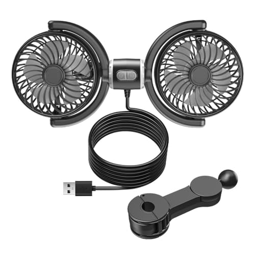 WANLiber Doppelkopf Auto Sitz Rücken Kühlventilator 3-Gang USB Auto Rücksitz Kopfstützenventilator 360° Drehbar Bürstenloser Automobilventilator für Auto Fahrzeug SUV Wohnmobil von Generic