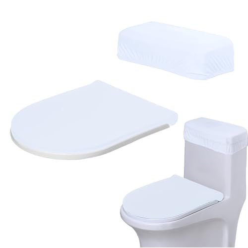 WC-Deckelbezug und WC-Tank-Abdeckung, WC-Sitzbezug mit elastischer Unterseite, Ersatz-WC-Abdeckung, weiches Stretch-WC-Deckel-Set, universelle WC-Deckelbezüge für Badezimmer-Dekor (weiß) von Generic