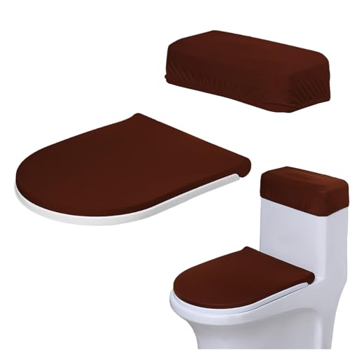 WC-Deckelbezug und WC-Tankbezug, WC-Sitzbezug mit elastischer Unterseite, Ersatz-WC-Abdeckung, weiches Stretch-WC-Deckel-Set, universelle WC-Deckelbezüge für Badezimmer-Dekor (Kaffee) von Generic