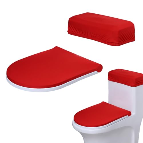 WC-Deckelbezug und WC-Tankbezug, WC-Sitzbezug mit elastischer Unterseite, Ersatz-WC-Abdeckung, weiches Stretch-WC-Deckel-Set, universelle WC-Deckelbezüge für Badezimmer-Dekor (rot) von Generic
