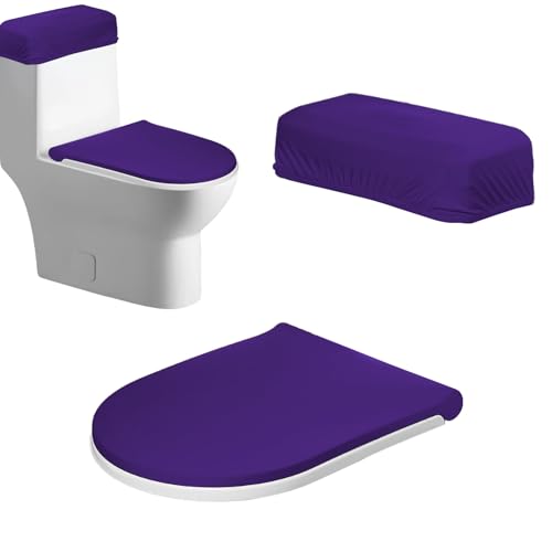 WC-Tankdeckelbezug, WC-Deckel und Tankabdeckungen, Badezimmer-WC-Sitzbezug mit elastischer Unterseite, universal, 2 Stück (dunkelviolett) von Generic