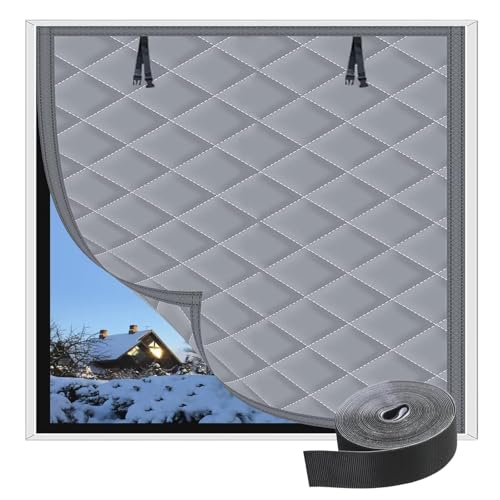 Wärmedämmungs-Fenster-Set für Den Winter Wetterfeste Baumwollvorhänge Selbstklebend Winddicht, Versiegelte Fenster, Kein Stanzen für Wohnzimmer 110/130/140/180/200cm(Grau,200 * 160) von Generic