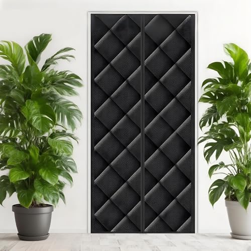 Wärmeschutzvorhang, Magnetische Thermo Türvorhang, Wintern Kälteschutz Warm Halten Baumwolle Vorhang, Wasserdicht Zum Türen, Türabdeckung für Schlafzimmer, Küche Balkone 70-260cm(Black,100x220cm) von Generic