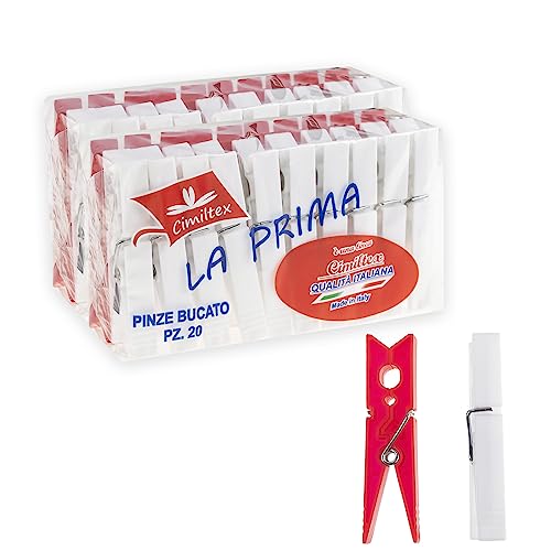 Wäscheklammern aus PP5-Kunststoff, hergestellt in Italien, Feder aus Edelstahl, 40 Stück, zum Trocknen im Freien (rot) von Generic