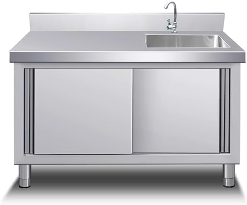 Wäschespüle Mit Schrank Freistehendes Utility-waschbecken Außenwaschbecken Aus Edelstahl Mit Workbeh Und Ablageregalen Mit Wasserhahn Für Außengarage Gewerberestaurant Waschk, Right, 120x60x80cm von Generic