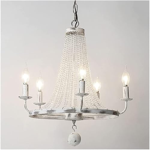 Wagon Wheel Weißer Kronleuchter, Französisches Land Perlen Hängelampe, Rustikale Vintage Kerze Pendelleuchte Antiker Kristall Kronleuchter Für Wohnzimmer, 5 Lights Wagon Wheel Weißer Kronleuchter, Französisches Land Perlen Hängelampe, Rustikale Vintage Kerze Pendelleuchte Antiker Kristall Kronleuchter Für Wohnzimmer, 5 Lights von Generic