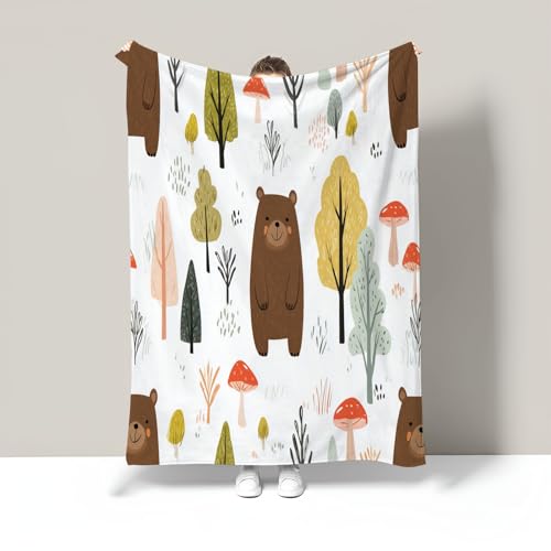 Waldbär Decke, Herbstdecke Flauschige Flanelldecke Mit Süßes Tier, Leichtgewichtige Weiche Kuscheldecke Wärmende Braun Decke Für Sofa, Bett, Wohnzimmer Reisen von Generic