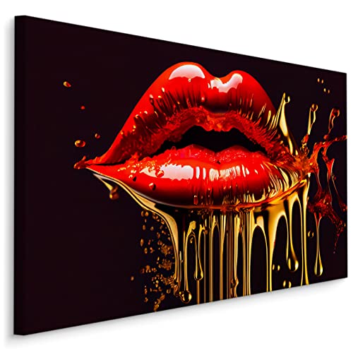 Wallepic CANVAS Leinwand Bilder Kunstdruck Rote MUND Lippen 3D Abstraktion Wanddekoration Wandbild Modische Muster für Wohnzimmer Schlafzimmer Esszimmer Büro Br. 120cm x Hö. 80cm von Generic