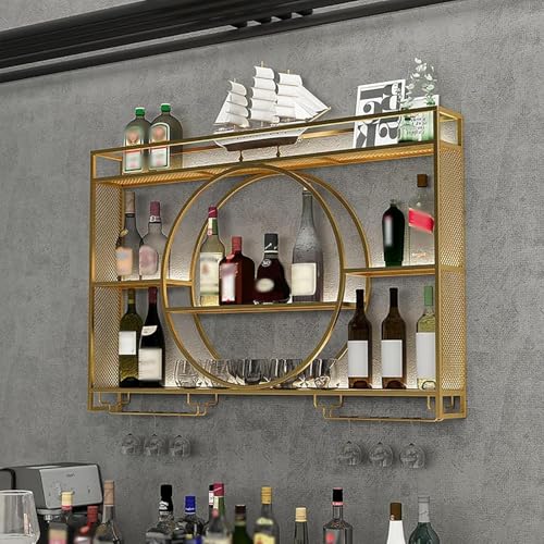 Wand, Glasgestell Eisenständer Weinhalter mit Regalen Hängende Industries Flaschenregal Bar Regale Schwimmend (Größe: 140 cm, Farbe: Gold) von Generic