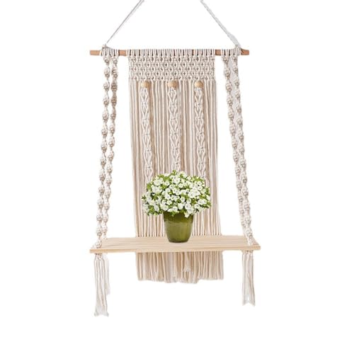 Wandbehang, Makramee-Regal | Handgefertigte Boho-Seil-Wandgarderobe – Handgemachte böhmische geflochtene Seil-Wandgarderobe, Pflanzen-Organizer von Generic