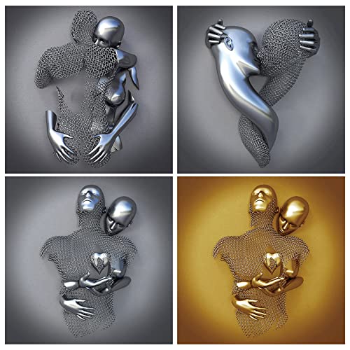 Wandbilder 3D Effekt Wohnzimmer 4Pcs Silber Deko Modern Schwarz Weiss Bilder Set Gemälde Leinwand Poster 30X30 Ohne Rahmen Metallfiguren Wanddeko Posterset, 30 x 30 cm von Generic