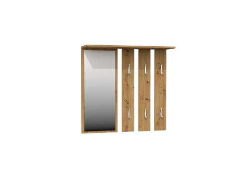 Wandgarderobe 82x85 mit Ablage Spiegel mit 12 Haken Hängeregal Paneel Wohnzimmer Garderobenleiste Schlafzimmer Badezimmer Wandregal Flur (Eiche Artisan) von Generic